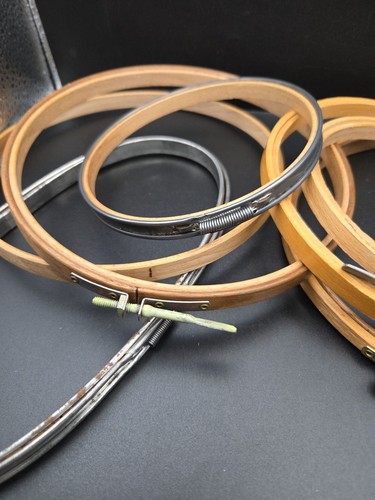 Vtg Lot 7 + 1 Hoop Embroidery Hoops Needlework Frame Wood & Metal Hoops READ - Picture 9 of 13