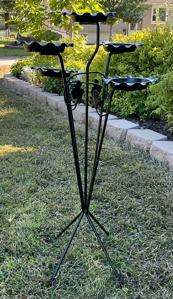 Vintage 5-Arm Iron Plant Stand 31" Mid-Century Holder Rack Black Salterini? - Image 3 of 4