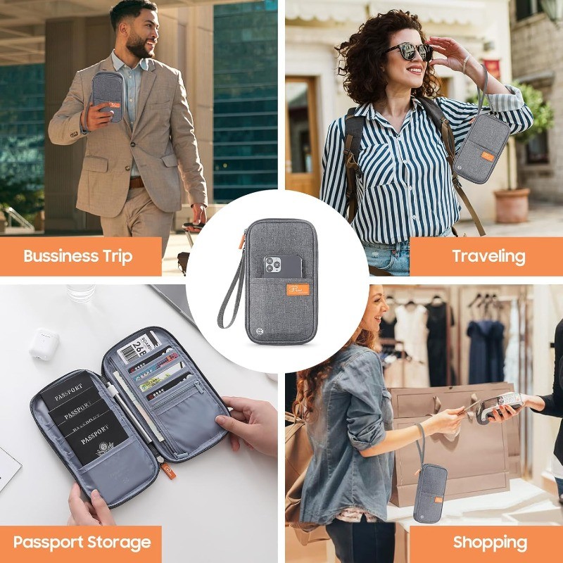 Family Passport Holder Organizer, RFID Blocking Travel Document Case Waterproof 