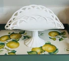 Vintage Milk Glass Pedestal Stand Banana Basket Fruit Bowl 13.5”X 7.5”x9”