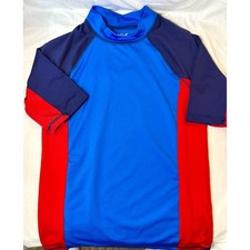 Cat  Jack Boys Rash Guard Swim Shirt Blue Red Colorblock Short Sleeve L 12/14