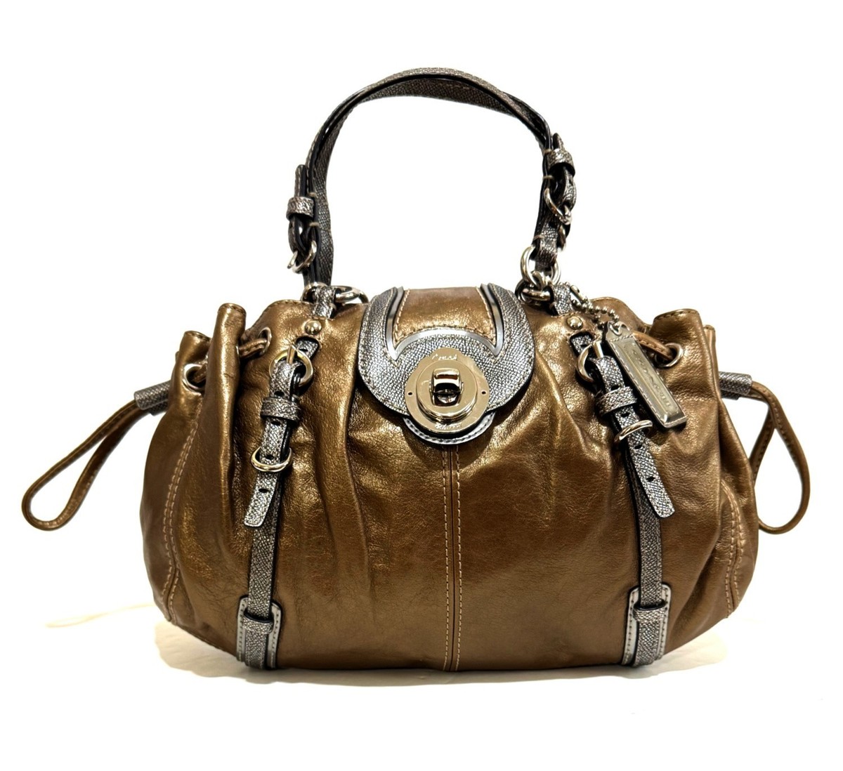 NICE Coach Y2K Legacy Metallic Bronze Drawstring Tote Bag Purse