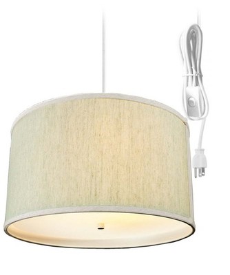 16''W 2 Light Swag Plug-In Pendant Textured Oatmeal with Diffuser White Cord
