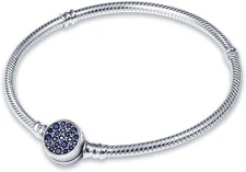 KUNSIR 925 Sterling Silver Snake 18cm/7in(fit wrist size 6.3in), Blue, silver 