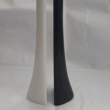 Unmarked Pair Decorative Tall Bud Vases, Black & White, 14 in Height