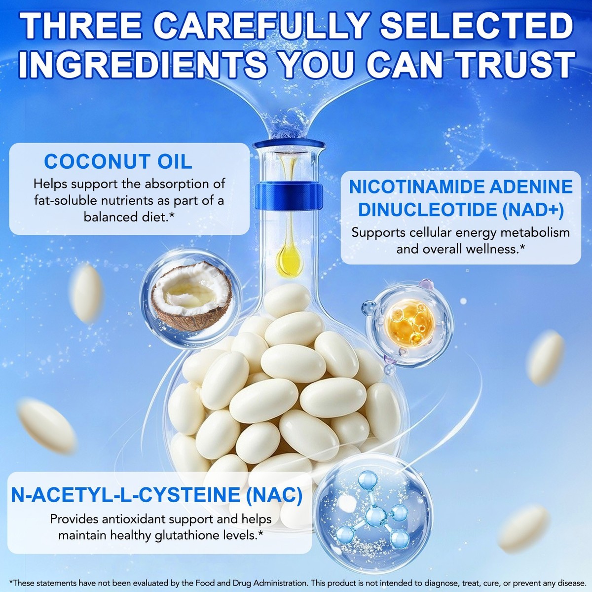 NAC 600mg with NAD+ Daily Complex, N-Acetyl Cysteine Supplement Capsules,  Antiox