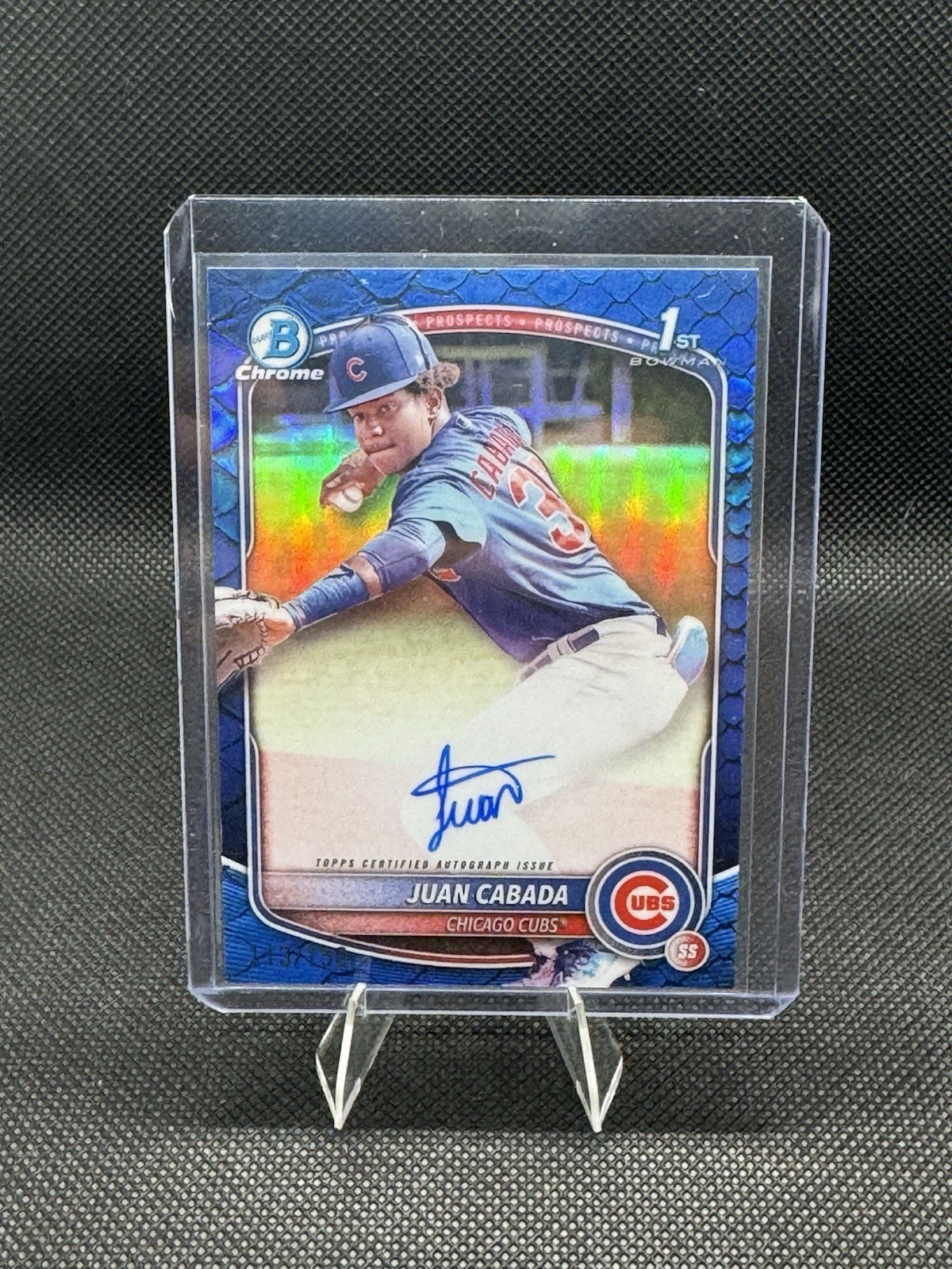 2025 Bowman Chrome Juan Cabada Blue Reptilian Auto/150 #CPA-JC