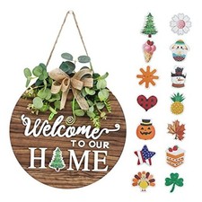 Interchangeable Seasonal Welcome Sign Front Door Decoration, 12 Inch 01blown