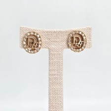Christian Dior Circle Gold Crystal Earrings Pre-owned Jewelry