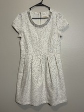 Maison Jules Women's Fit & Flare Pleated Dress white and gray Large Beaded