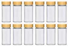 Image of 12x Glass Spice Jars Set with Bamboo Lids Labels Funnel Kitchen Storage