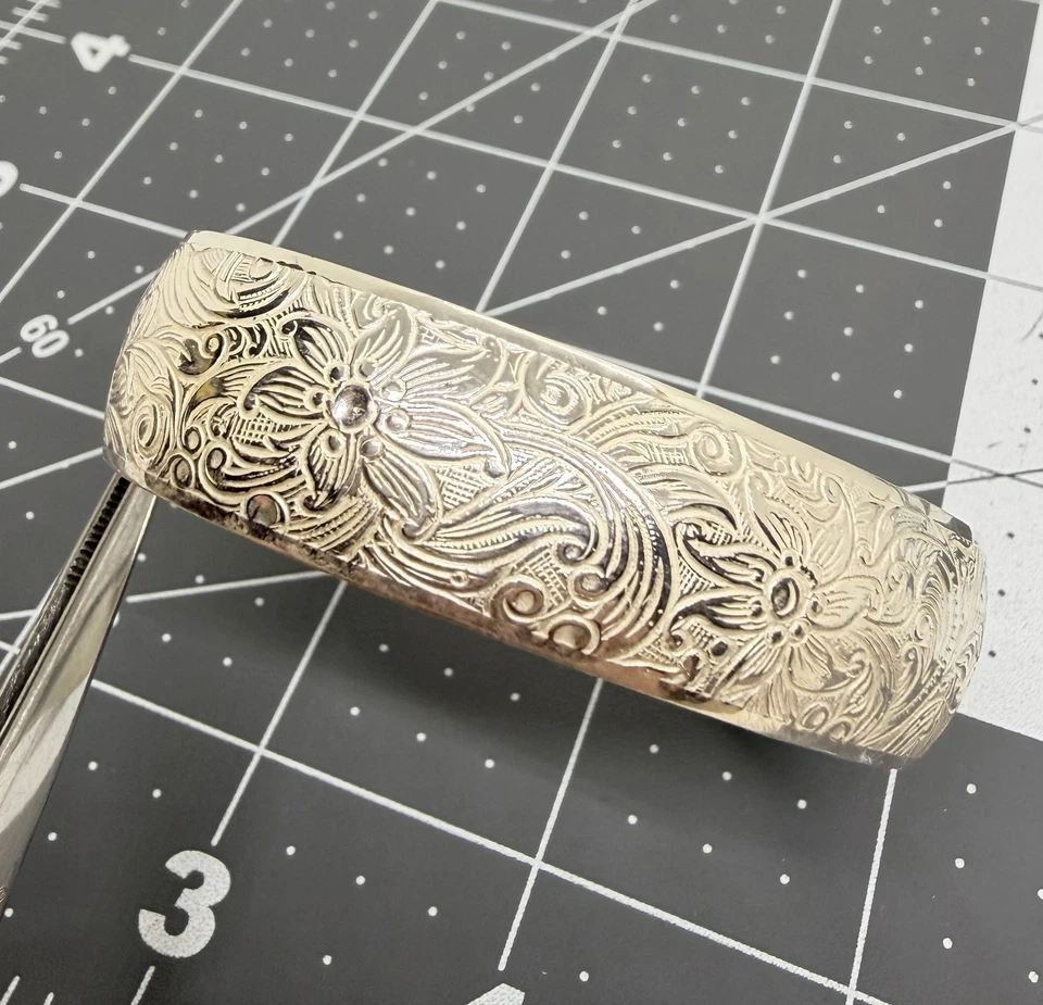 Vintage signiertes BEAU Sterlingsilber floral geätzt Armreif Armband flexibel neuwertig! - Bild 2 von 4