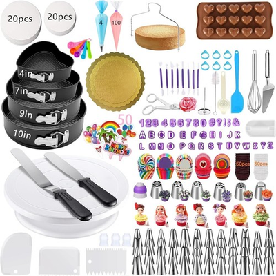 #ad 540pcs Cake Decorating Kit Baking Supplies with Springform Pans Turntable Icing $63.59