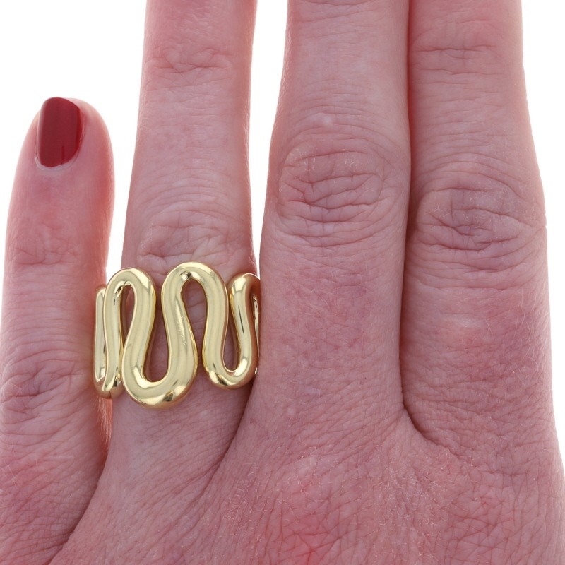 Yellow Gold Squiggle Wave Statement Ring - 18k SZ… - image 2