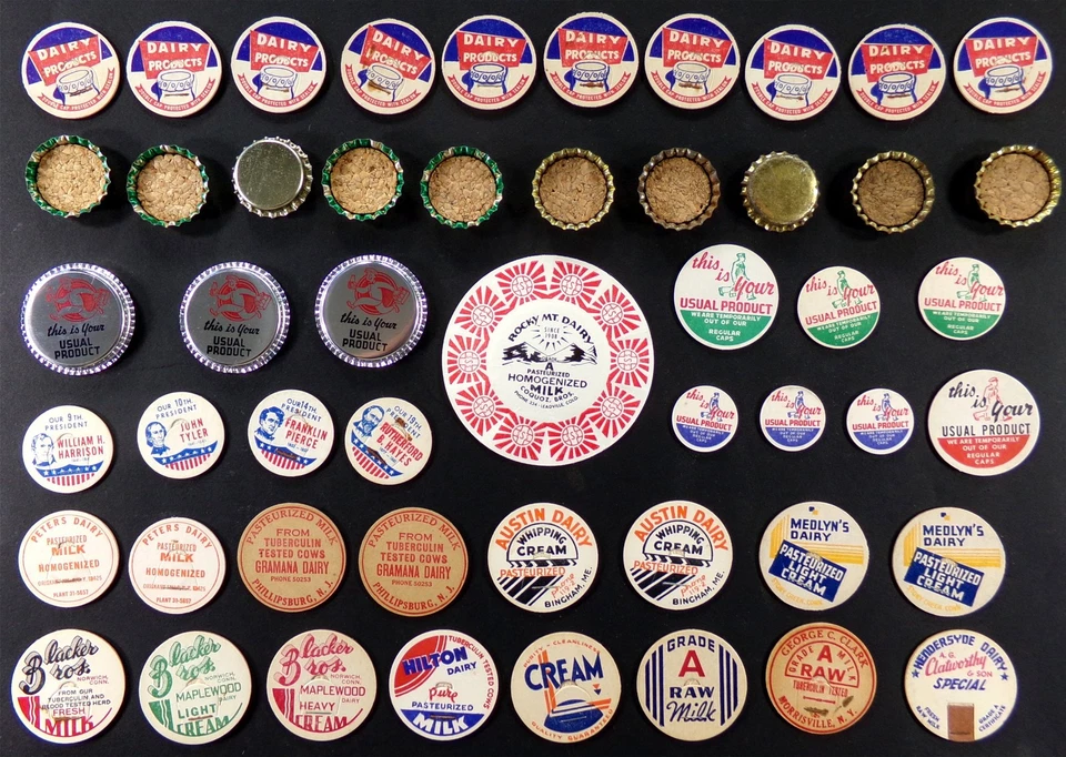 100 CAPS: Lote de tapa de botella vintage antigua leche entrega refresco cerveza bebida mezcla Foto 2 de 4