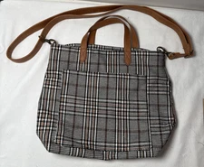 Thirty One Window Shopper Ltd. Brown Tan Black Plaid Tote Bag Purse