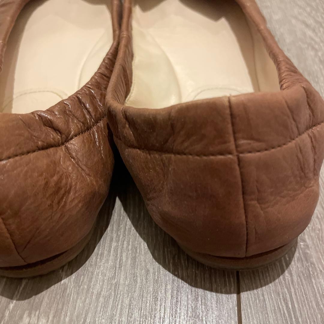 PRADA Women's Pumps Ribbon Flats Size:38/JP:24 Leather Brown 135143K Authentic thumbnail 5