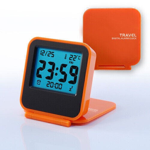 Backlit Folding Travel Clock Date Temperature Display LCD Digital Alarm Clock
