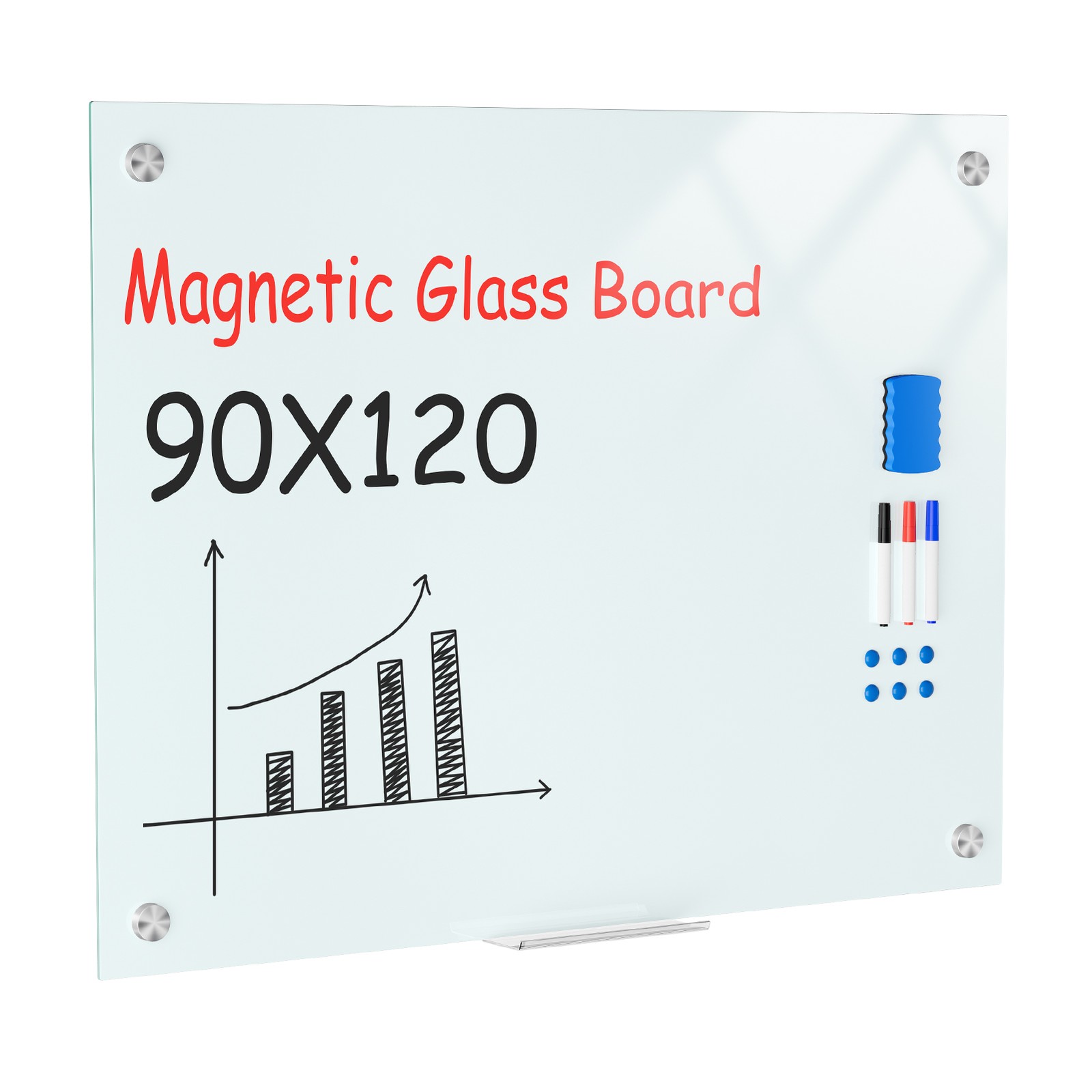 Magnetic Glass Whiteboard Dry-Erase Board 47"x35" Wall Mounted with Markers