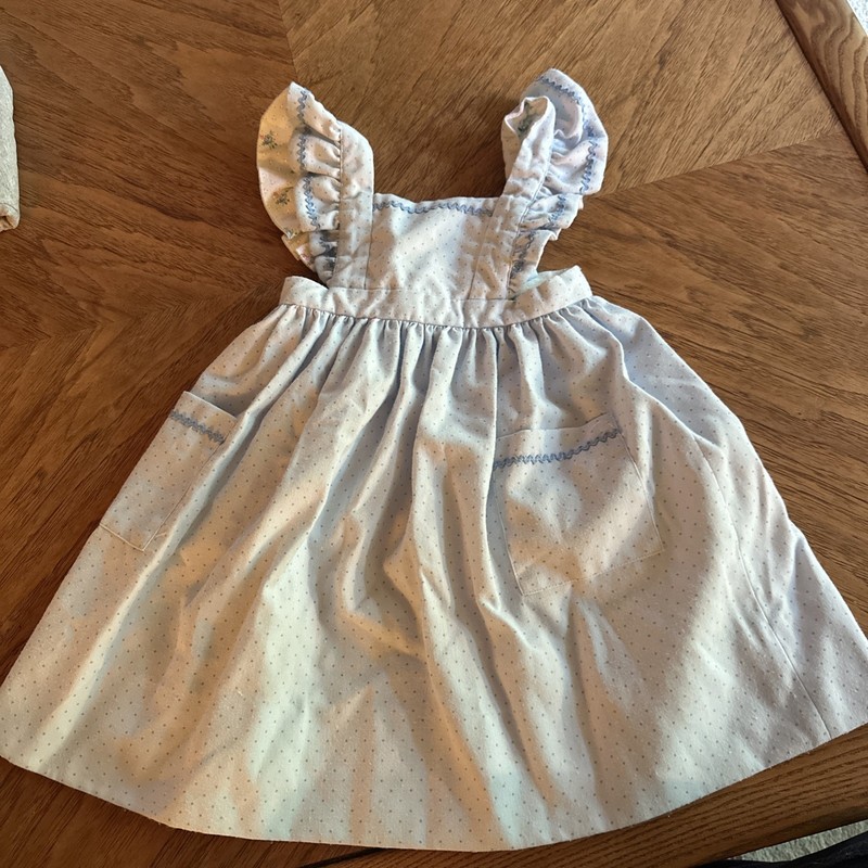 Bonpoint Girls Blue A-Line Dress 2 Square Neck Ruffle Sleeve