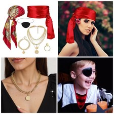 Pirate Costume Accessories for Women Head Scarf Eye Patches Necklace Bracelet