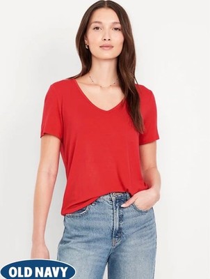 Old Navy Women's Luxe V-Neck Slub-Knit T-Shirt Top Bright Coral Size XL 2X Plus