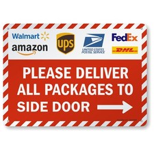 Package Delivery Sign 14x10 Inch Deliver Packages To Side Door Metal Arrow
