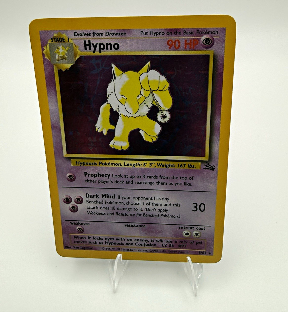 Wizards of the Coast 1999 Fossil Hypno 8/62 Holo Rare Unlimited English 90 HP
