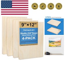 Unfinished Birch Wood Canvas Panels Kit, 4 Pack of 9x12    Studio 3/4    Deep C...
