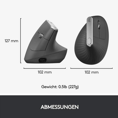 Logitech MX Vertical, Ergonomische Kabellose Maus, Bluetooth - Schwarz