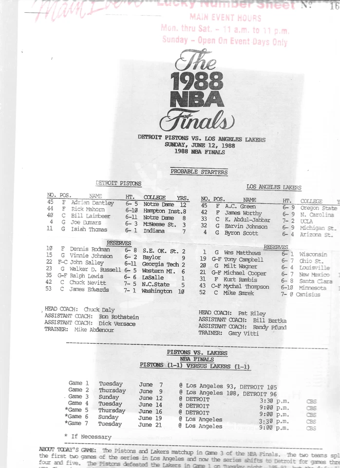 1988 NBA World Championship Program PISTONS vs. LAKERS - Image 3 of 4
