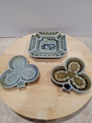 Irish Porcelain Ashtray and 2 Porcelain Shamrock Trinket Dishes, Set of 3 - Picture 1 of 13
