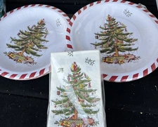 Spode Christmas Tree Candy Cane Border Paper Plate Set New Service For 32