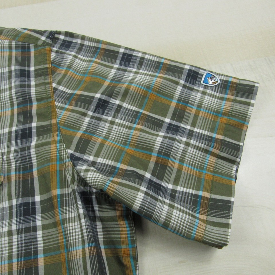 Kuhl Shirt Mens Large Green Orange Eluxur Button Up Outdoor Lightweight