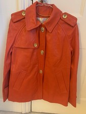 Coach Womens Orange Soft Leather Jacket With Gold Buttons Size Xs/tp