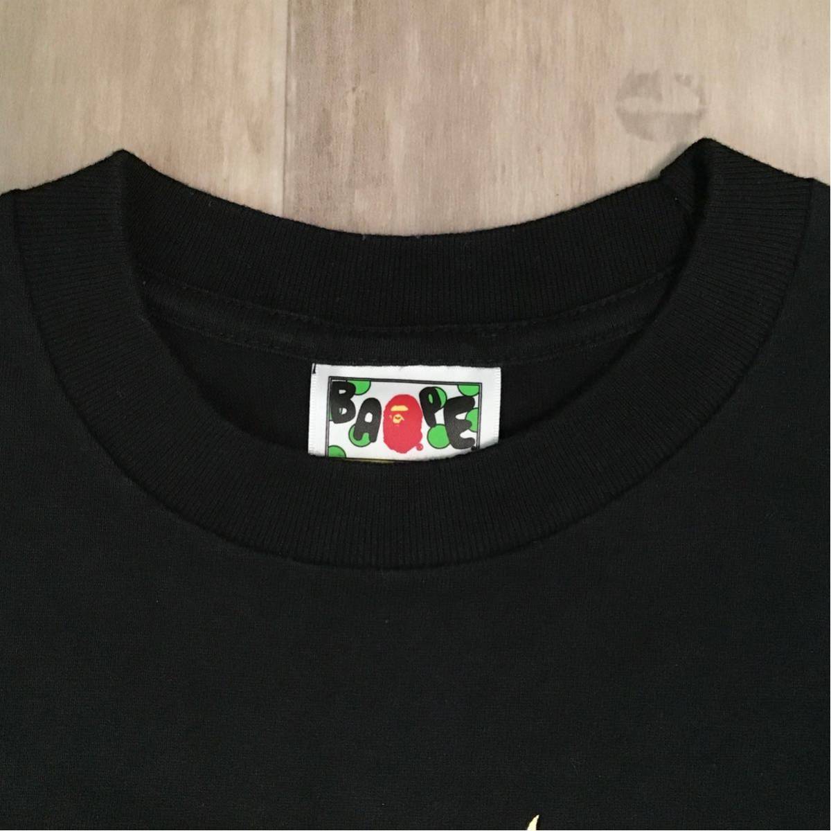 Gold foil fire College logo T-shirt BAPE flame Black A Bathing Ape 