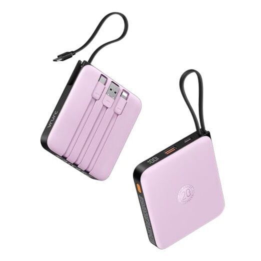 Portable Charger with Built-in Cable, 10000mAh Power Bank, 22.5W/PD20W Purple