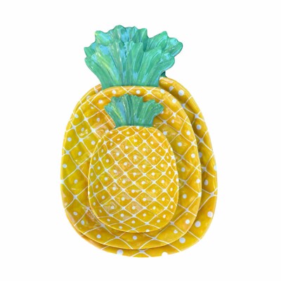 Melamine Pineapple Shaped Serving Dish Yellow Plate Set Of 3 Summer Tiki New