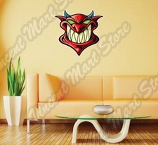 Red Devil Evil Smiling Funny Cartoon Face Wall Sticker Interior Decor 22"X22"