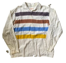 Vtg 50s Richman Bros sanforized Cotton Loop Collar Shirt L/XL striped Worn