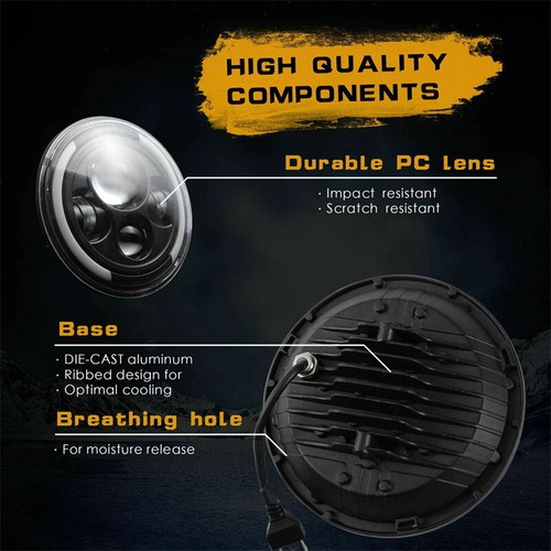For Ford Mustang 1965-1978 7" inch Round LED Headlights Pair Halo DRL Angel Eyes - Picture 11 of 22