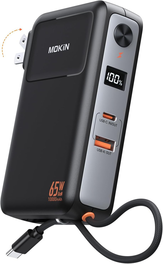 10000Mah Power Bank with 65W Wall Charger and Dual Output Ports