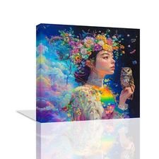 Dream Girl Poster Prints Wear Colorful Flowers on Their Heads Canvas Wall Art 35