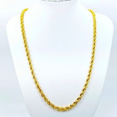 22K Yellow Gold Rope Chain Necklace 20 inch Hollow 4.3mm Genuine Hallmarked 916