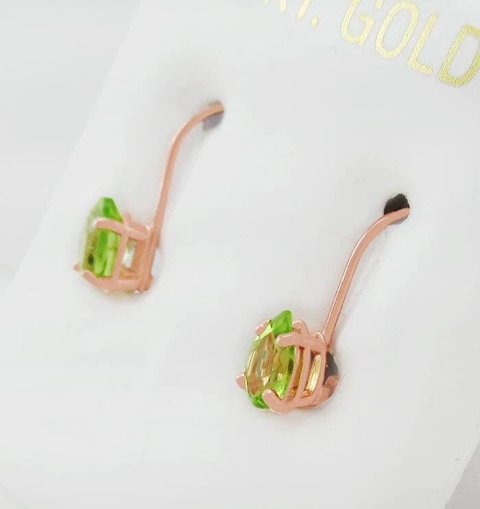 GENUINE 1.28 Cts PERIDOTS DANGLING EARRINGS 14K ROSE GOLD  - Free Certificate - Image 2 of 4