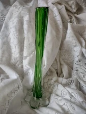 Vintage Twisted Art Glass Petal Footed Vase