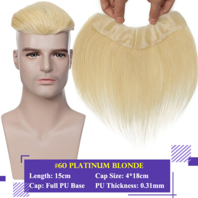 100% Remy Human Hair Mens Toupee Replacement System Hairline Hairpiece Brown PU