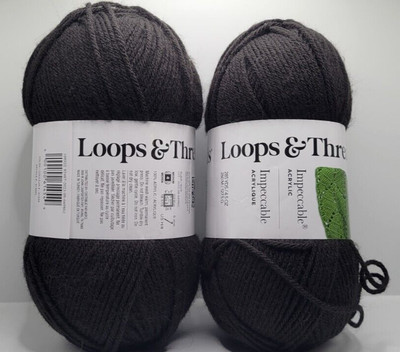 2 Skeins -Loops & Threads Impeccable Yarn 4.5 oz 285 yds Color 01040 Black