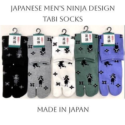 Japanese Men's Ninja Design Tabi Socks 5 Pairs 25-27cm Made In Japan