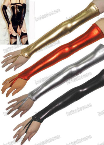 Damen lange Handschuhe Wetlook glänzend Spandex bedeckt Latex sexy Club Partykleidung-- - Bild 1 von 2